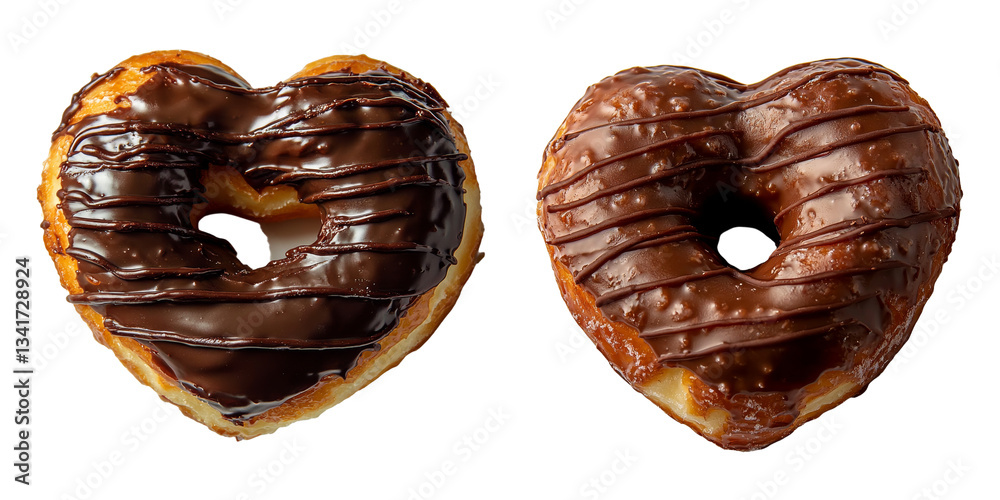 Aufkleber isolated on a transparent background is a realistic heart-shaped pastry smothered in chocolate and b