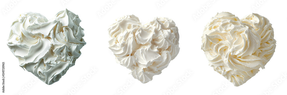 Poster A realistic heart-shaped portion of whipped cream, distinguished by its soft and fluffy texture, is presented in isolation on a transparent background