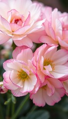 Delicate pink and white ranunculus blossoms, close-up view, closeup, macro, design