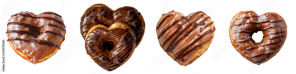 Poster a heart-shaped chocolate donut, complete with glossy chocolate icing and a dark chocolate drizzle, i