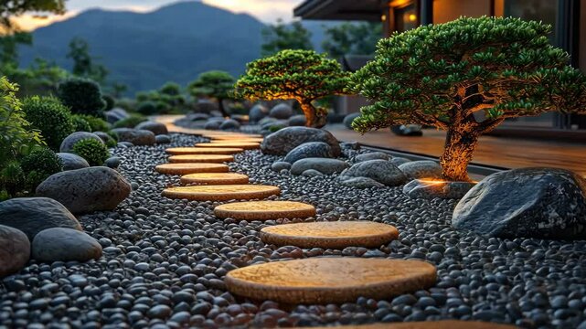 Serene Zen Garden Path at Dusk