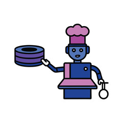 Robot Chef Flipping Pancakes – AI Culinary Icon, Mechanical Arms, Futuristic Digital Design