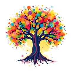 Wallpaper design a bright, vibrant tree of life illustration in abstract art style, creating a lively and energetic abstract background scene art illustration design