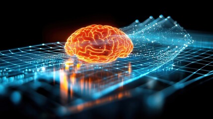 Neural network visualization digital environment abstract concept high-tech setting futuristic perspective ai and brain interaction