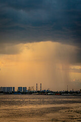 heavy rain storm in the city