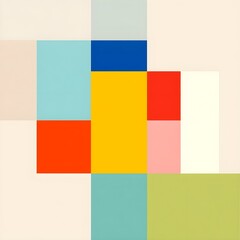 A minimalist abstract artwork featuring bold color blocks in a geometric composition.