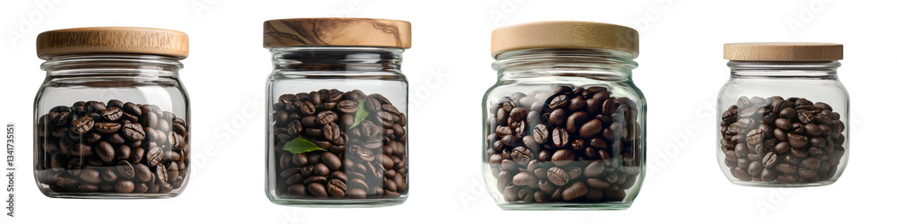 Poster coffee beans are contained in a glass jar and isolated on a transparent background, a product of gen