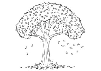 Squirrel Eating Nuts on a Branch – A Fun and Playful Coloring Book Page