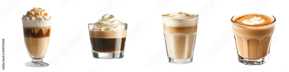 Poster on a transparent background, a glass of coffee with cream is isolated, a creation of generative ai