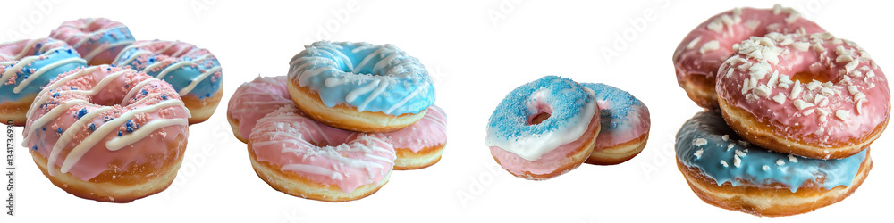 Poster isolated on a transparent background are pink and blue donuts, generated using generative ai