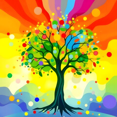 Wallpaper design a bright, vibrant tree of life illustration in abstract art style, creating a lively and energetic abstract background scene art illustration design