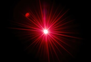 Obraz premium Abstract red lens flare, radiating light streaks on black background, flash, sparkle