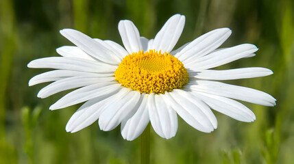 Obraz premium A stunning white daisy in soft sunlight, its golden center contrasting beautifully against the delicate white petals.