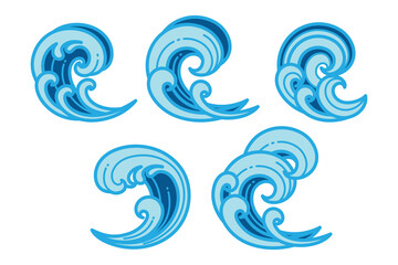 Set of ocean waves in various forms with hand-drawn vector illustrations. Doodle flat art style, isolated and easy to use for creative projects and designs.