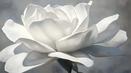 Fototapeta premium A softly curled white rose in full bloom, capturing the romance and elegance of its delicate petals.
