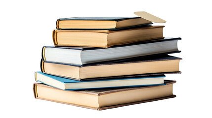 Stack of several hardcover books against a dark background