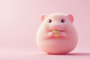 little hamster stuffing his cheeks with food, cartoon animation, white background