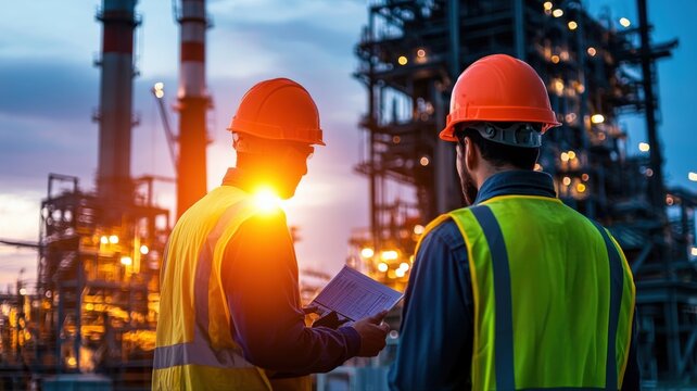 Engineers conducting real-time vibration analysis on an aging industrial structure, preventing structural failure