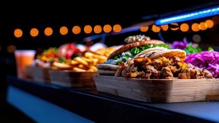 A vibrant display of delicious food with colorful garnishes and appetizing textures.