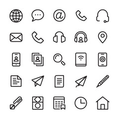 Collection of Simple Black Line Icon Communication and Contact Information