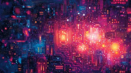 Cyberpunk Cityscape Neon Lights Abstract Digital Art