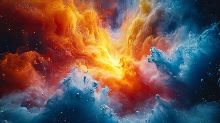 Fototapeta premium Vivid Cosmic Scene of Energetic Explosion of Colors in Space With Dynamic Swirls of Gas and Matter