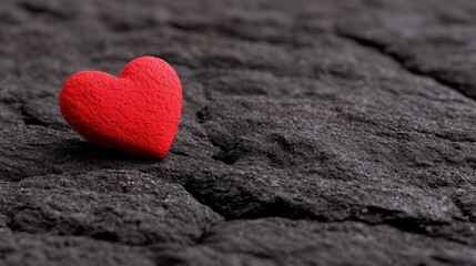 Fototapeta premium A vibrant red heart rests on a textured black surface, symbolizing love and emotion.