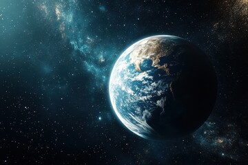 Obraz premium Earth floating in space with stars and galaxies surrounding it at night