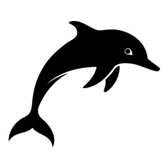 Minimalist Dolphin Silhouette in Black Isolated on Transparent Background