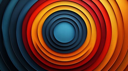 Colorful concentric circles in vibrant orange, red, blue, and yellow layers creating a dynamic abstract design
