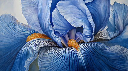 Velvety iris in soft blue with golden stamen detail
