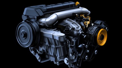 Detailed view of a modern engine showcasing intricate components and design elements