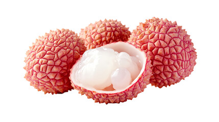 Close up of several lychee fruits with one cut