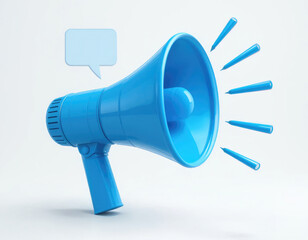 Blue Megaphone with Speech Bubble Announcing Important Messages or Breaking News