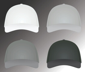 Baseball cap set. black grey and white. vector illustration
