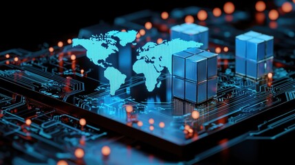 Digital representation of global trade taxes and fees, emphasizing transparent online transactions and accurate cross-border pricing.