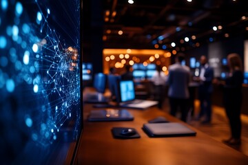 Room filled with multiple computers and technology setup for collaborative work and innovation