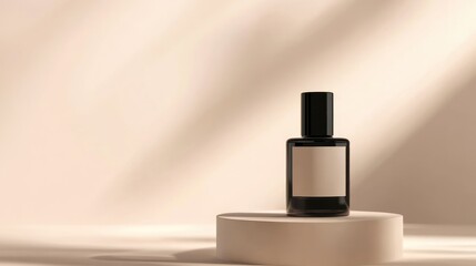 Elegant Black Perfume Bottle on Minimalist Background with Shadows