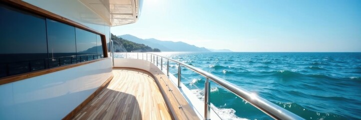 Spacious yacht deck, bright summer day, waves gently lapping, summer, day