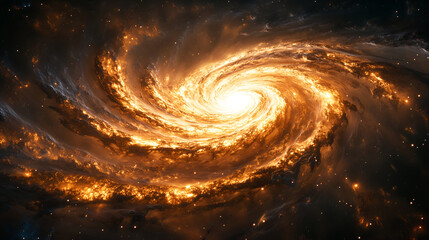 Celestial Dance: A mesmerizing view of a spiral galaxy, with a brilliant core surrounded by swirling arms of stars, gas, and cosmic dust. 