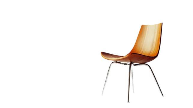 Modern wood chair with a chrome base stands out
