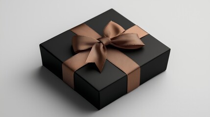 Gift box elegantly wrapped in black and brown sitting on a neutral background, perfect for any occasion