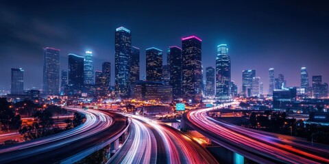 Fototapeta premium A city at night with a lot of traffic