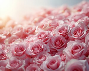 Obraz premium Soft Pink Roses Close-up, Sunlight, Elegant Background, Floral Display