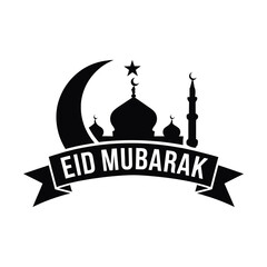 Eid Mubarak flat style decorative greeting background.