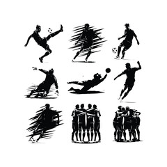  Football players Soccer players Set of female football or soccer player silhouettes, athletic women in action silhouette icon in football