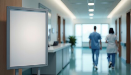 Empty notice board in hospital corridor near reception area