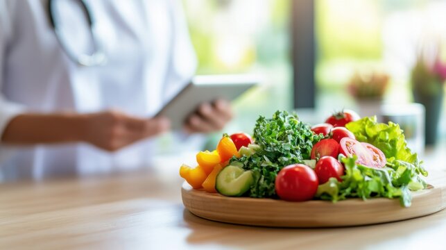 Personalized Nutrition Consultation - Nutritionist Advising Client with Healthy Meal Plan and Balanced Diet Chart on Tablet