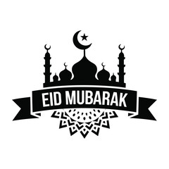Eid Mubarak flat style decorative greeting background.