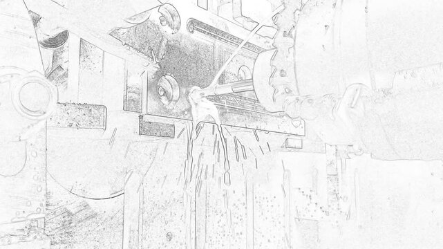 Metal processing on a CNC machine. Sketch filter used.